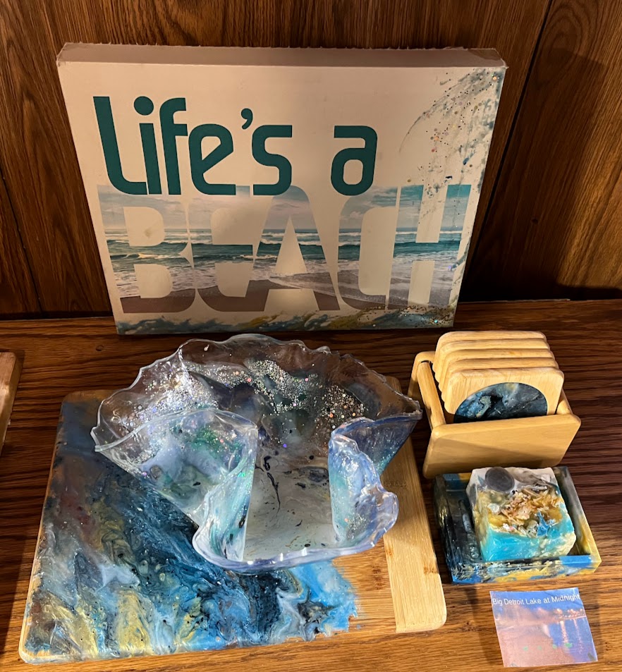 Cabin Life Collection:  Lake Superior  Painting, charcuterie board, coasters, soap dish, Soap Art, Resin Bowl