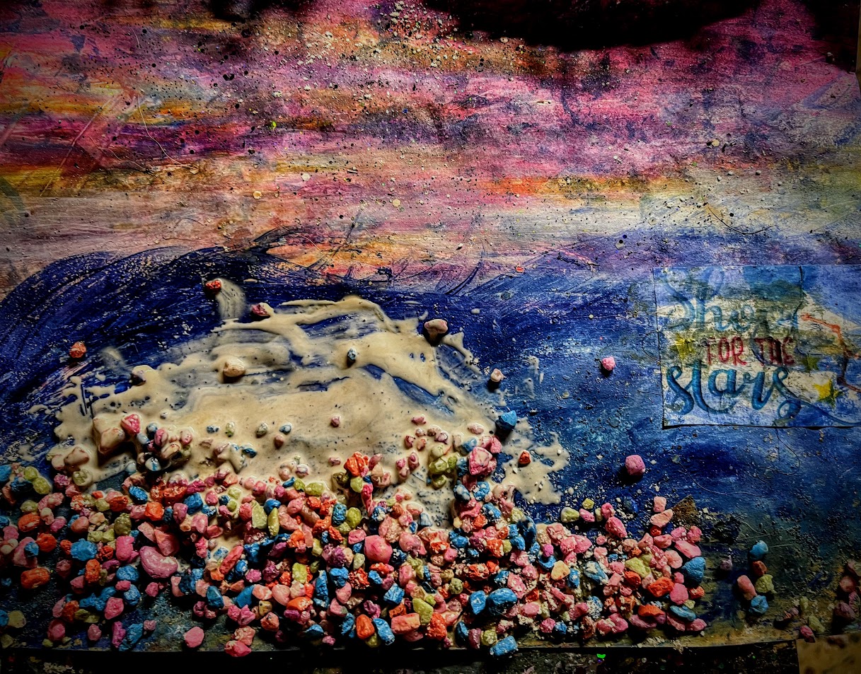 8.5 x 11 mixed media painting "Shooting Stars"