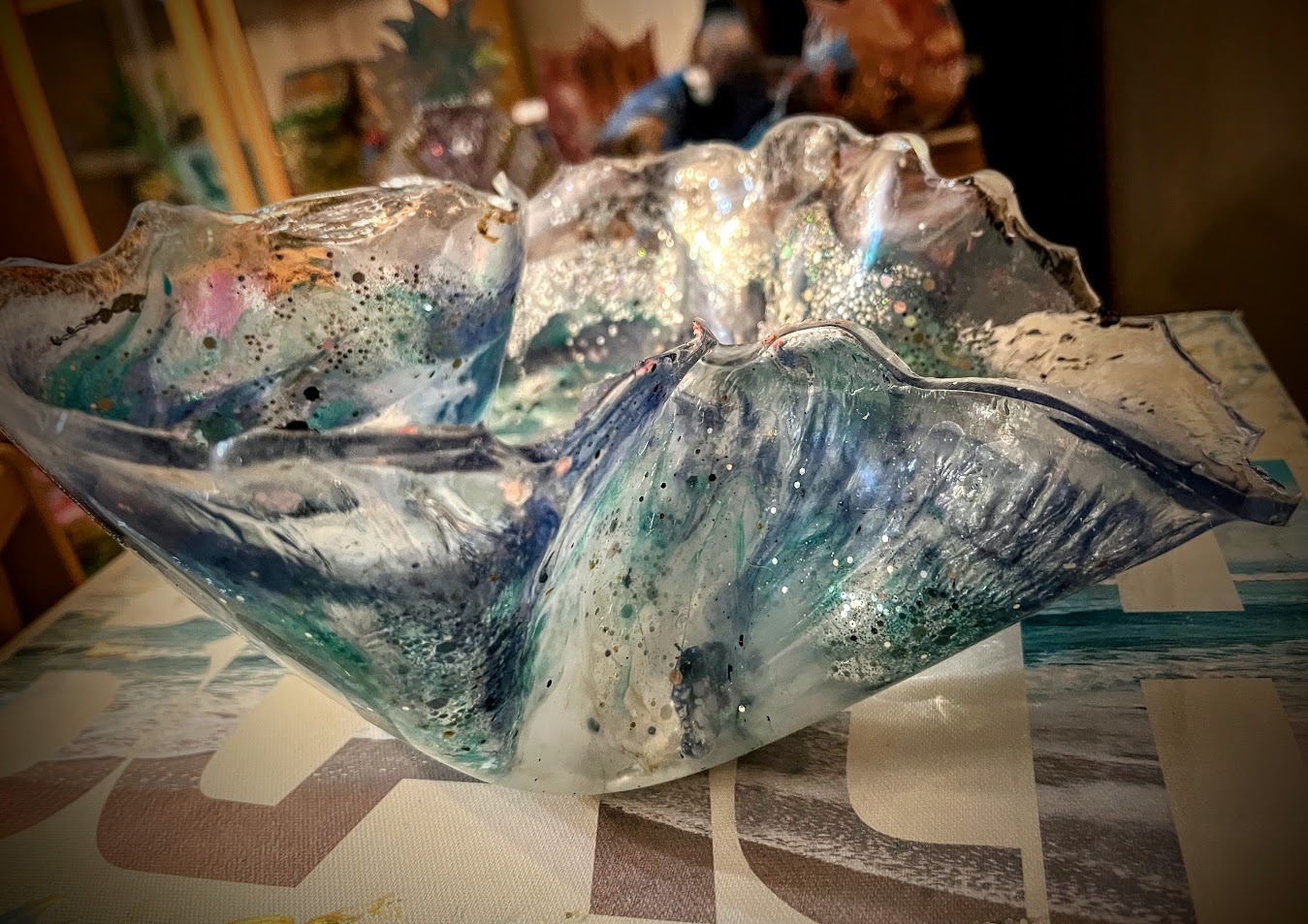 Resin Art "Lake Superior" bowl. Approximately 8 x 9 in.